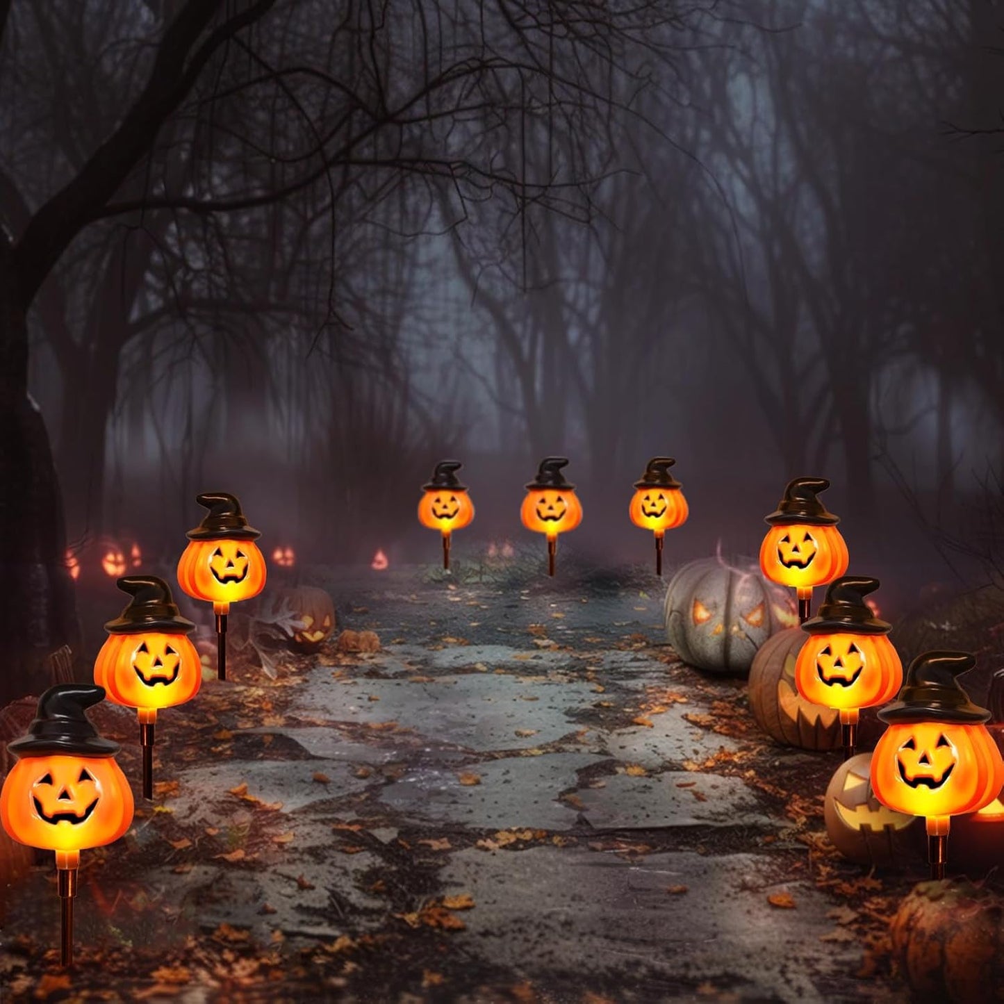 6 Pack Outdoor Halloween Solar Pumpkin Lights for Pathway and Yard Decor