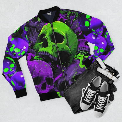 Men’s Skull Bomber Jacket – Vibrant Halloween Streetwear with All-Over Print