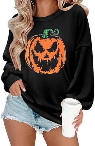 Women’s Halloween Black Cat Pumpkin Sweatshirt – Cozy Fall Pullover Top