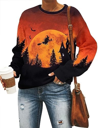 Women’s Halloween Black Cat Pumpkin Sweatshirt – Cozy Fall Pullover Top