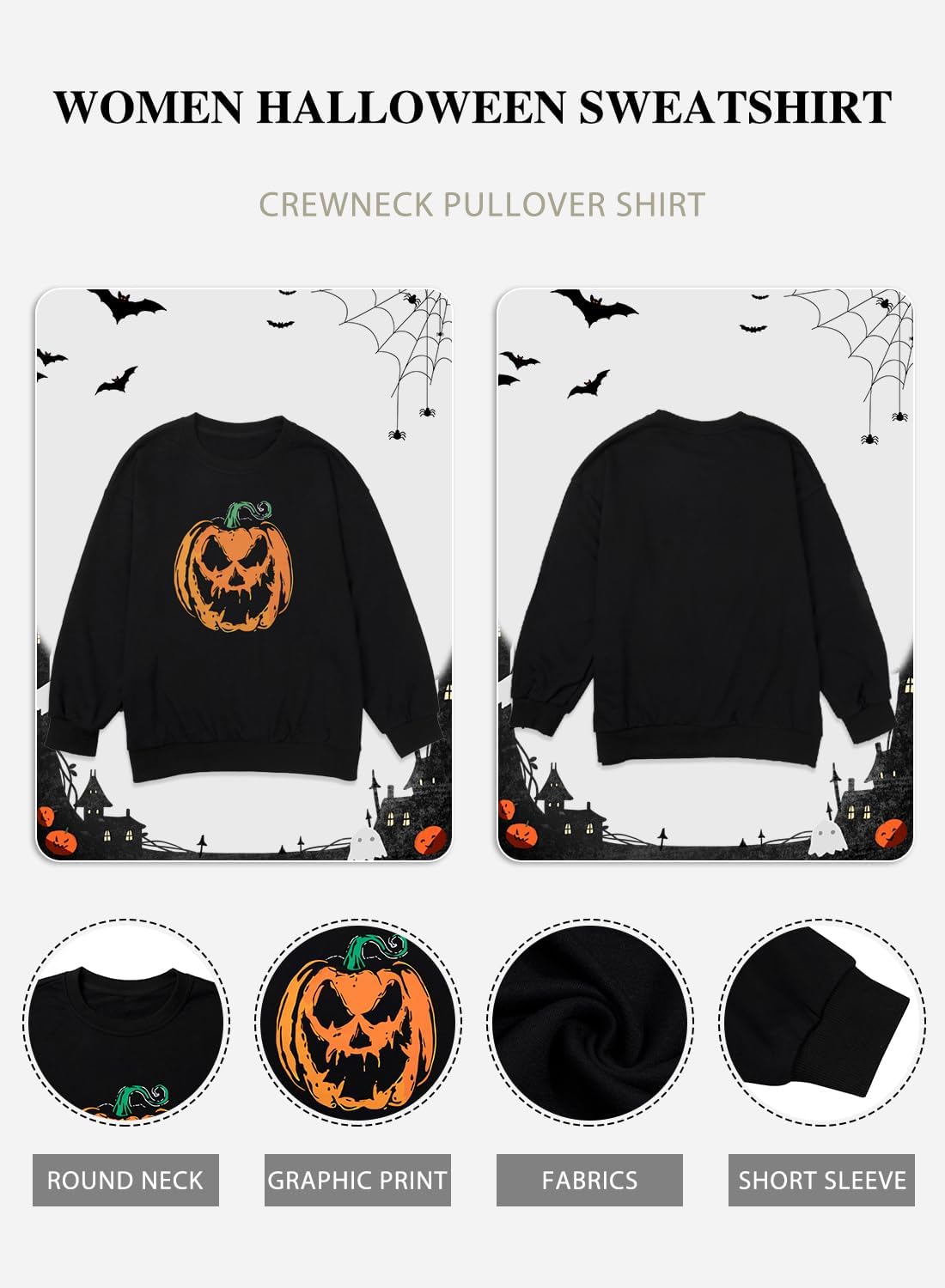 Women’s Halloween Black Cat Pumpkin Sweatshirt – Cozy Fall Pullover Top