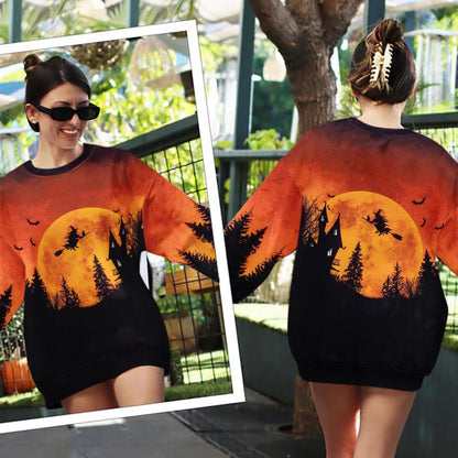 Women’s Halloween Black Cat Pumpkin Sweatshirt – Cozy Fall Pullover Top