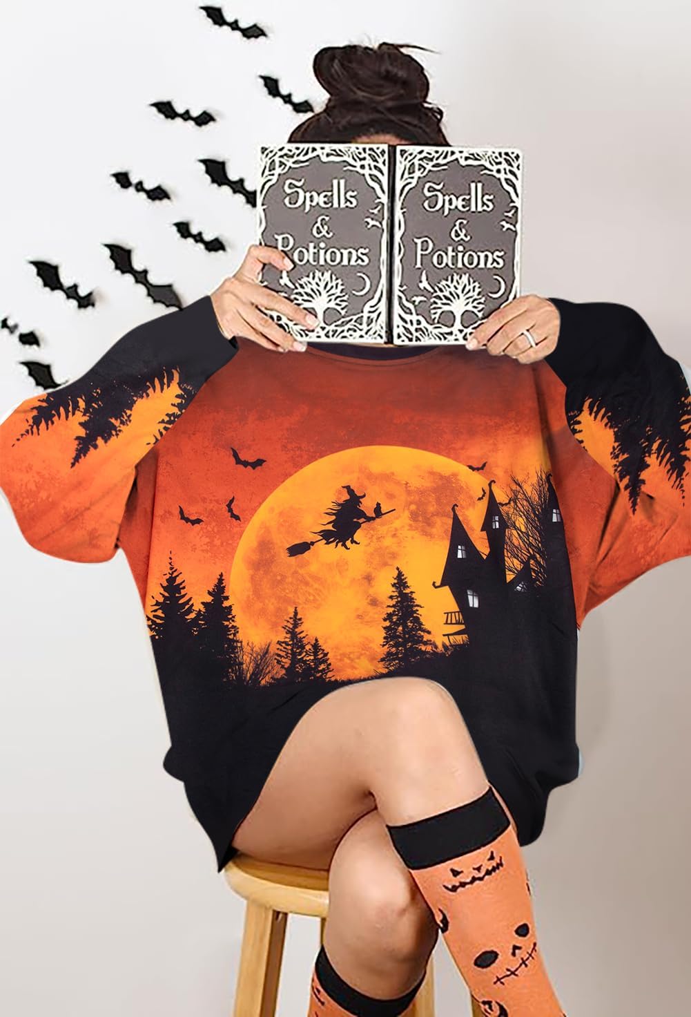 Women’s Halloween Black Cat Pumpkin Sweatshirt – Cozy Fall Pullover Top