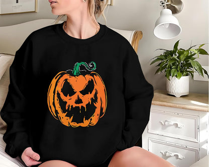 Women’s Halloween Black Cat Pumpkin Sweatshirt – Cozy Fall Pullover Top