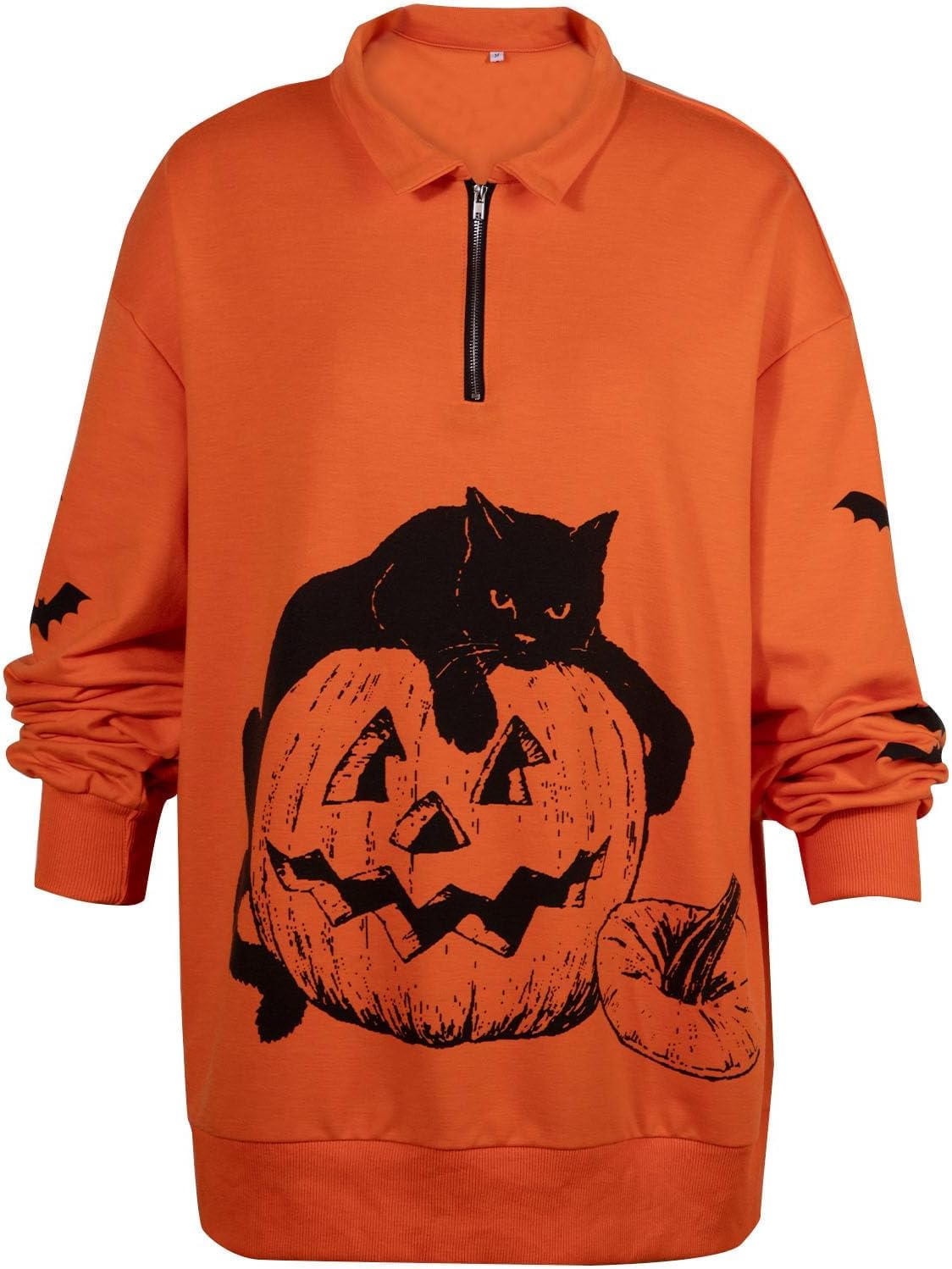 Women’s Halloween Black Cat Pumpkin Sweatshirt – Cozy Fall Pullover Top