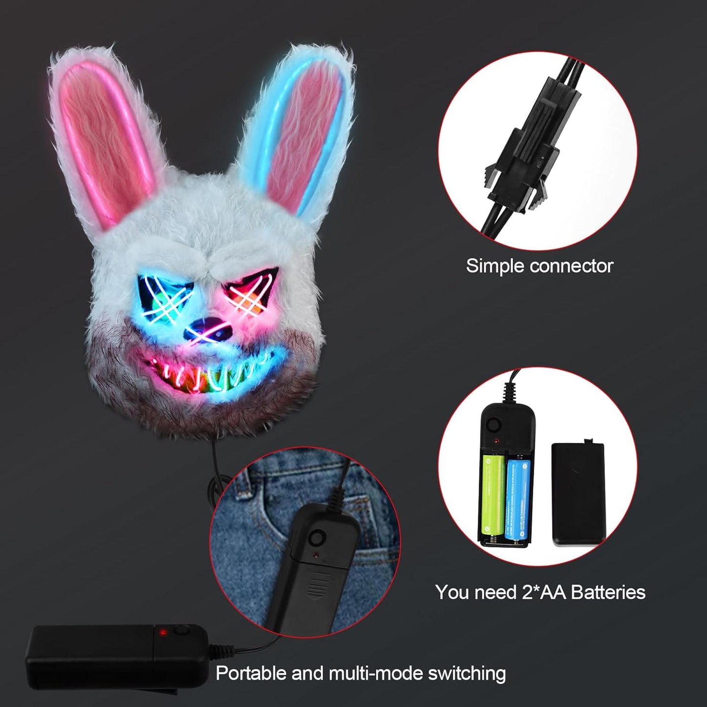 Halloween LED Scary Rabbit & Bear Mask for Adults & Kids