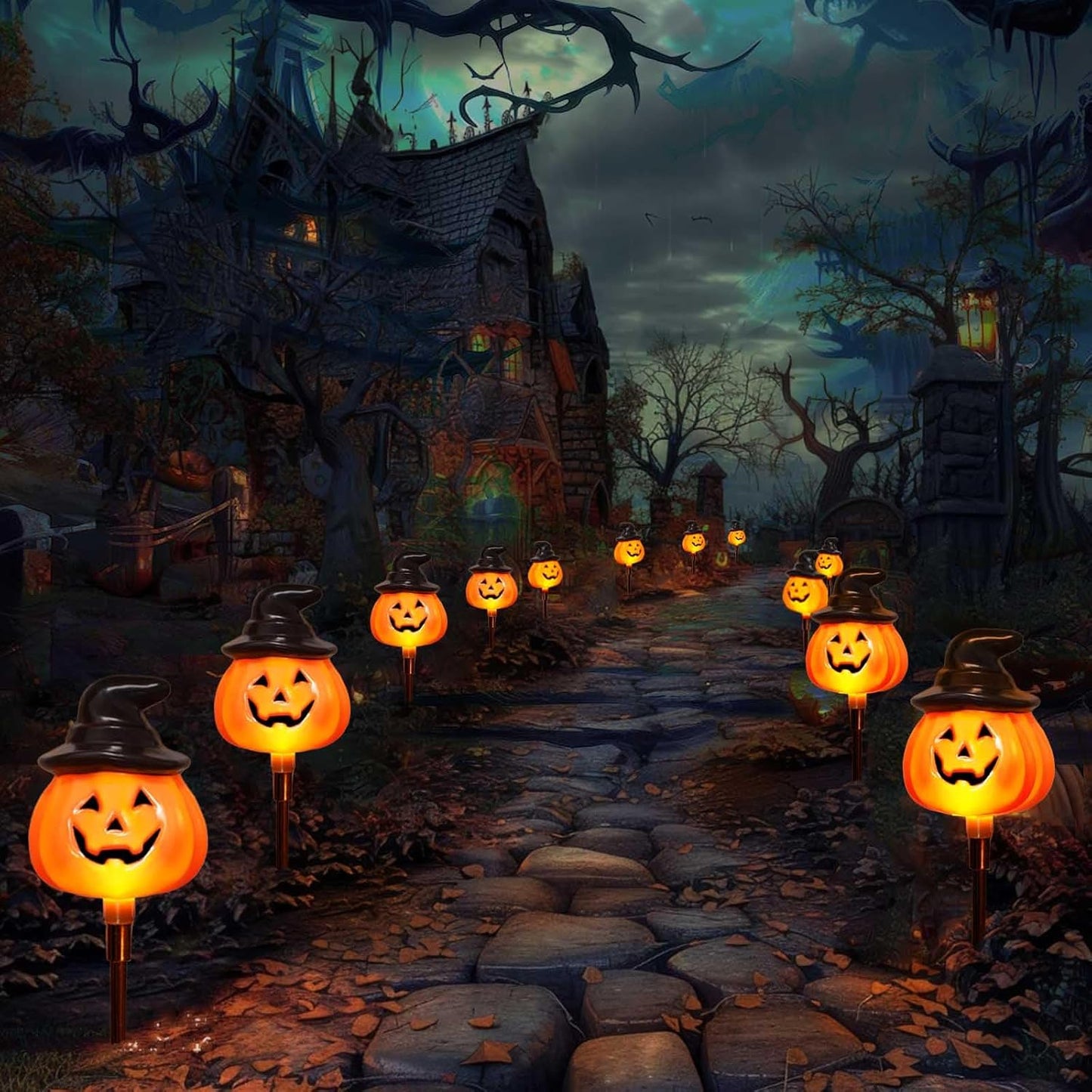 6 Pack Outdoor Halloween Solar Pumpkin Lights for Pathway and Yard Decor
