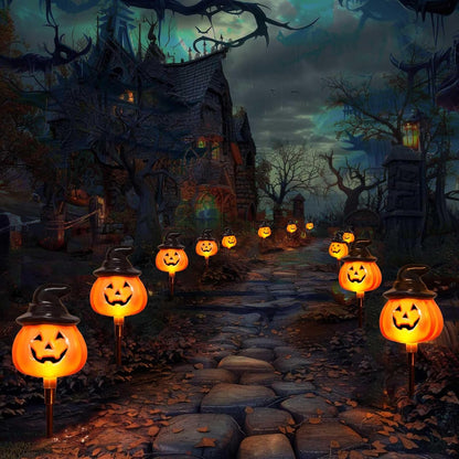 6 Pack Outdoor Halloween Solar Pumpkin Lights for Pathway and Yard Decor