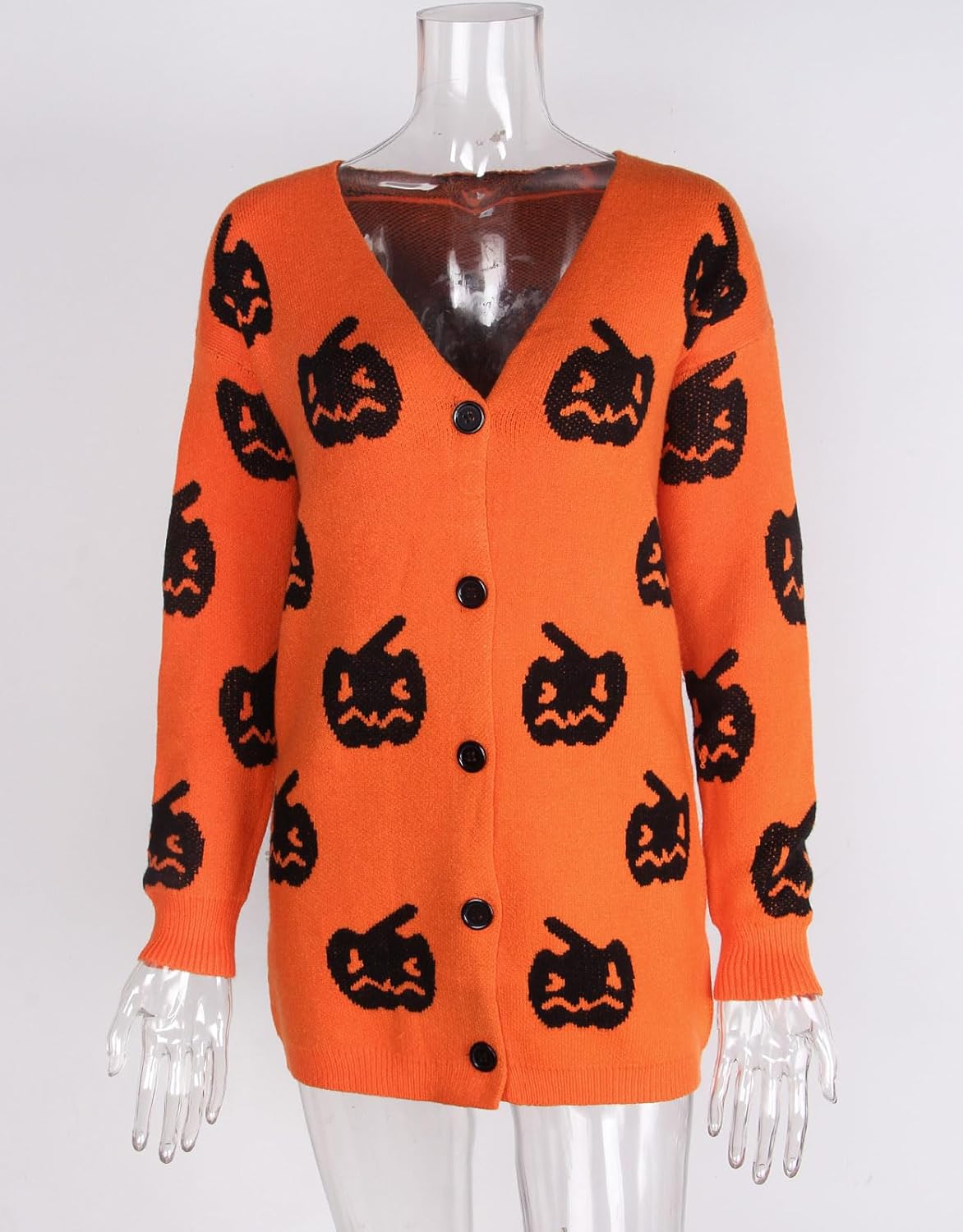 Women’s Halloween Pumpkin Cardigan – Cozy Knit Button Down Fall Sweater
