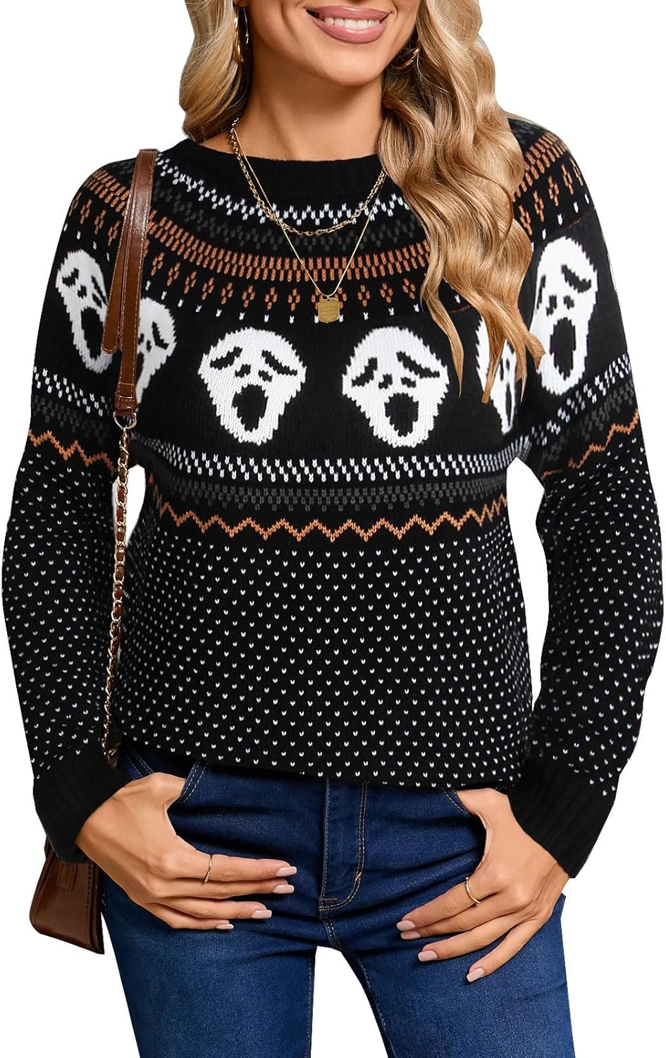 Stylish Halloween Skull Knit Sweater for Women