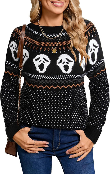 Stylish Halloween Skull Knit Sweater for Women