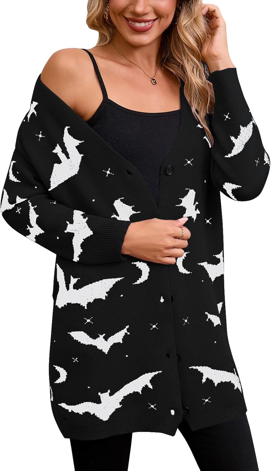 Women’s Halloween Pumpkin Cardigan – Cozy Knit Button Down Fall Sweater