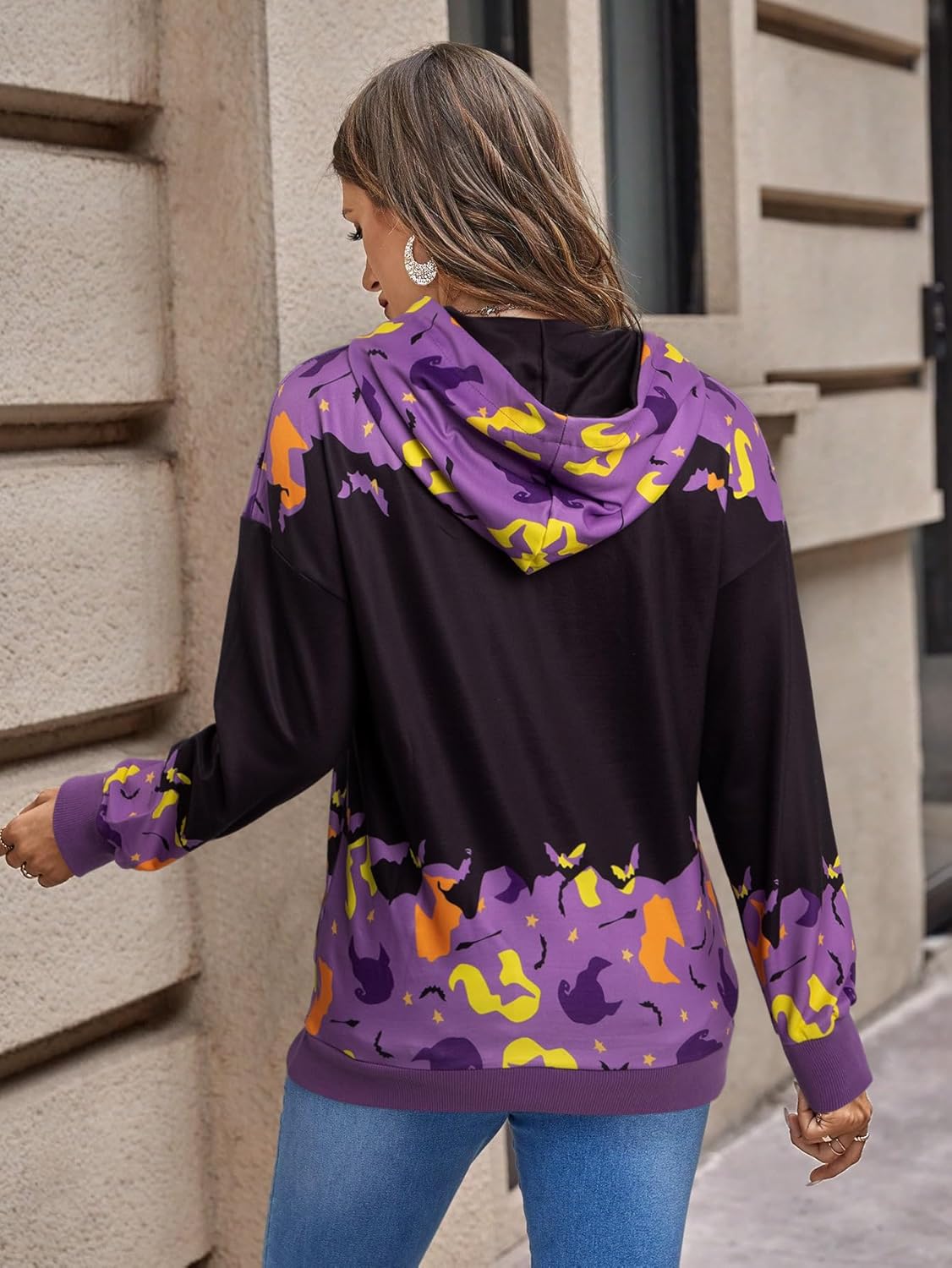 Women’s Halloween Graphic Sweatshirt – Long Sleeve Half-Zip Pullover Top