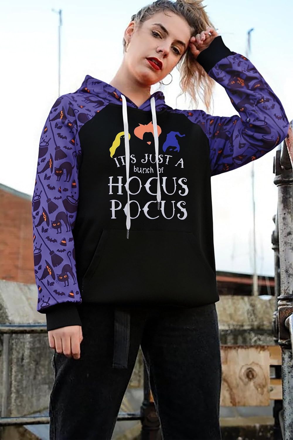 Women’s Halloween Graphic Sweatshirt – Long Sleeve Half-Zip Pullover Top