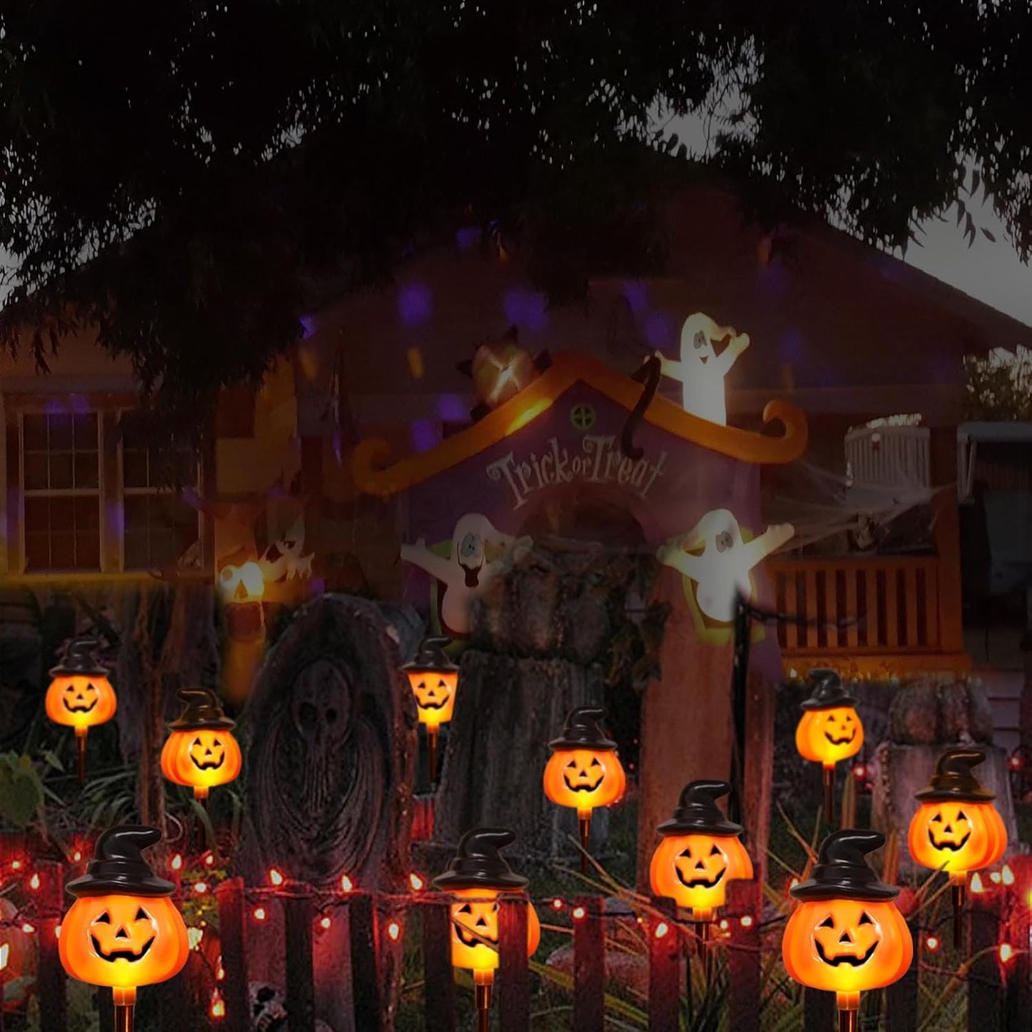 6 Pack Outdoor Halloween Solar Pumpkin Lights for Pathway and Yard Decor