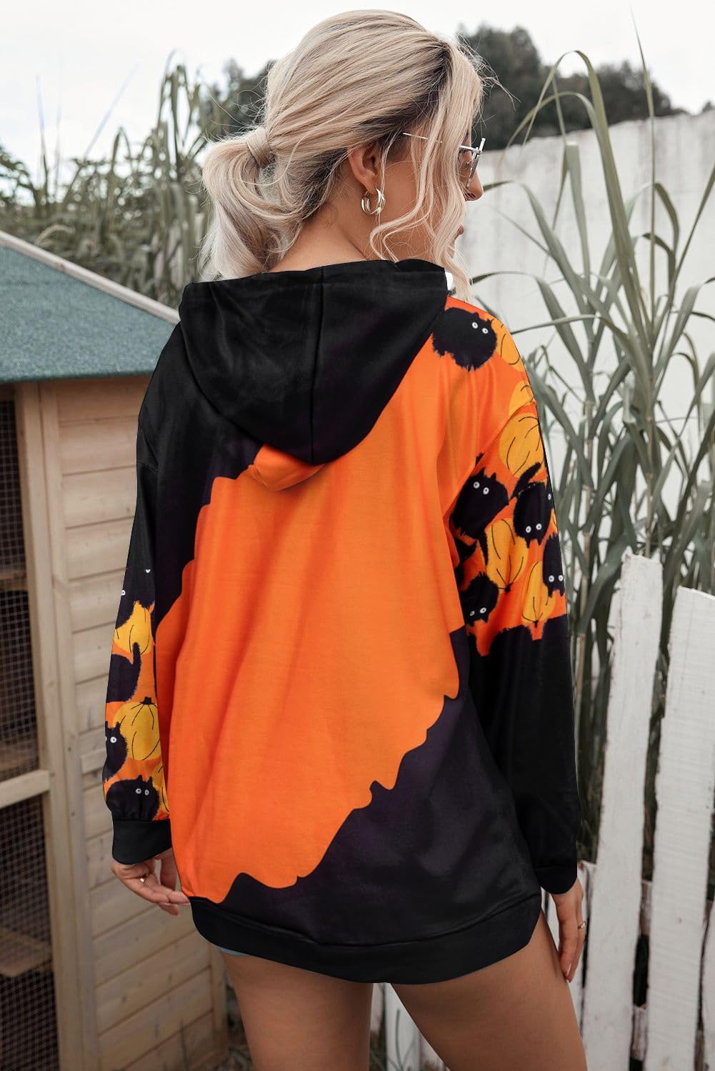 Women’s Halloween Black Cat Pumpkin Sweatshirt – Cozy Fall Pullover Top