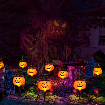 6 Pack Outdoor Halloween Solar Pumpkin Lights for Pathway and Yard Decor