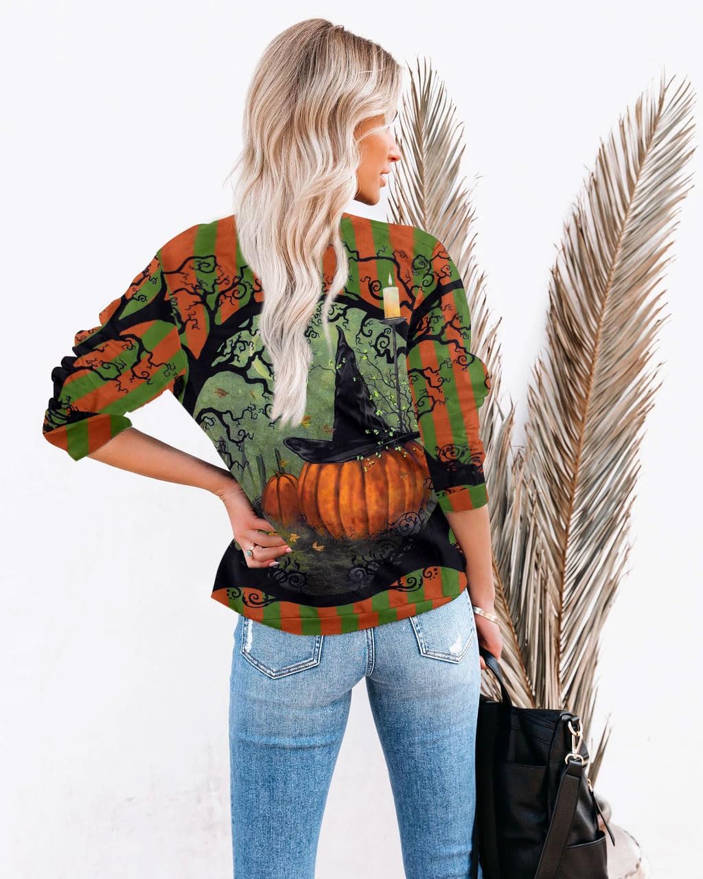 Women’s Halloween Black Cat Pumpkin Sweatshirt – Cozy Fall Pullover Top