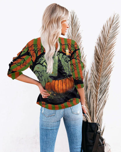 Women’s Halloween Black Cat Pumpkin Sweatshirt – Cozy Fall Pullover Top