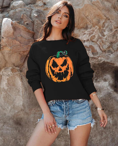Women’s Halloween Black Cat Pumpkin Sweatshirt – Cozy Fall Pullover Top