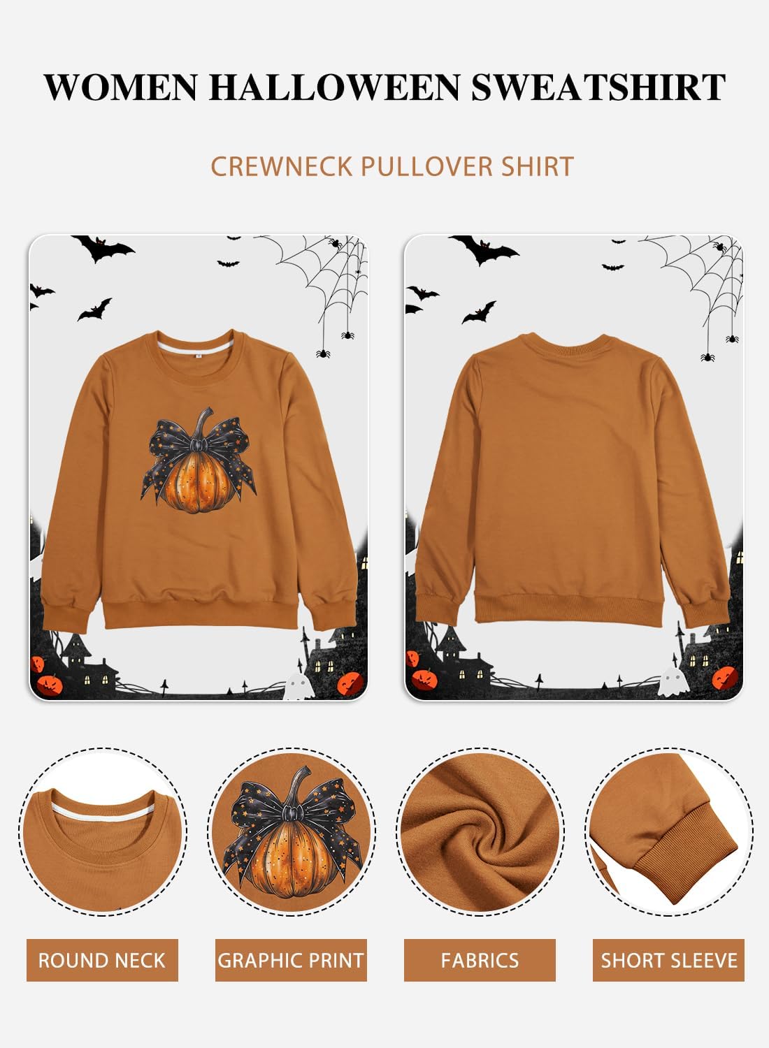Women’s Halloween Black Cat Pumpkin Sweatshirt – Cozy Fall Pullover Top