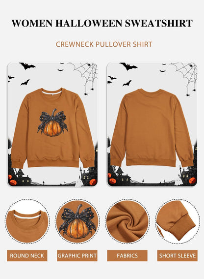 Women’s Halloween Black Cat Pumpkin Sweatshirt – Cozy Fall Pullover Top