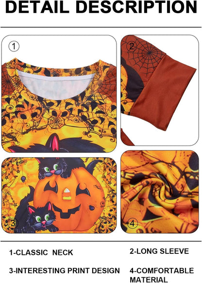 Women’s Halloween Black Cat Pumpkin Sweatshirt – Cozy Fall Pullover Top