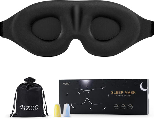 Sleep Eye Mask for Side Sleeper Men Women, Zero Eye Pressure 3D Sleeping Mask, Light Blocking Patented Design Night Blindfold, Soft Eye Shade Cover for Travel, Black