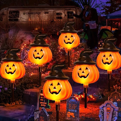 6 Pack Outdoor Halloween Solar Pumpkin Lights for Pathway and Yard Decor
