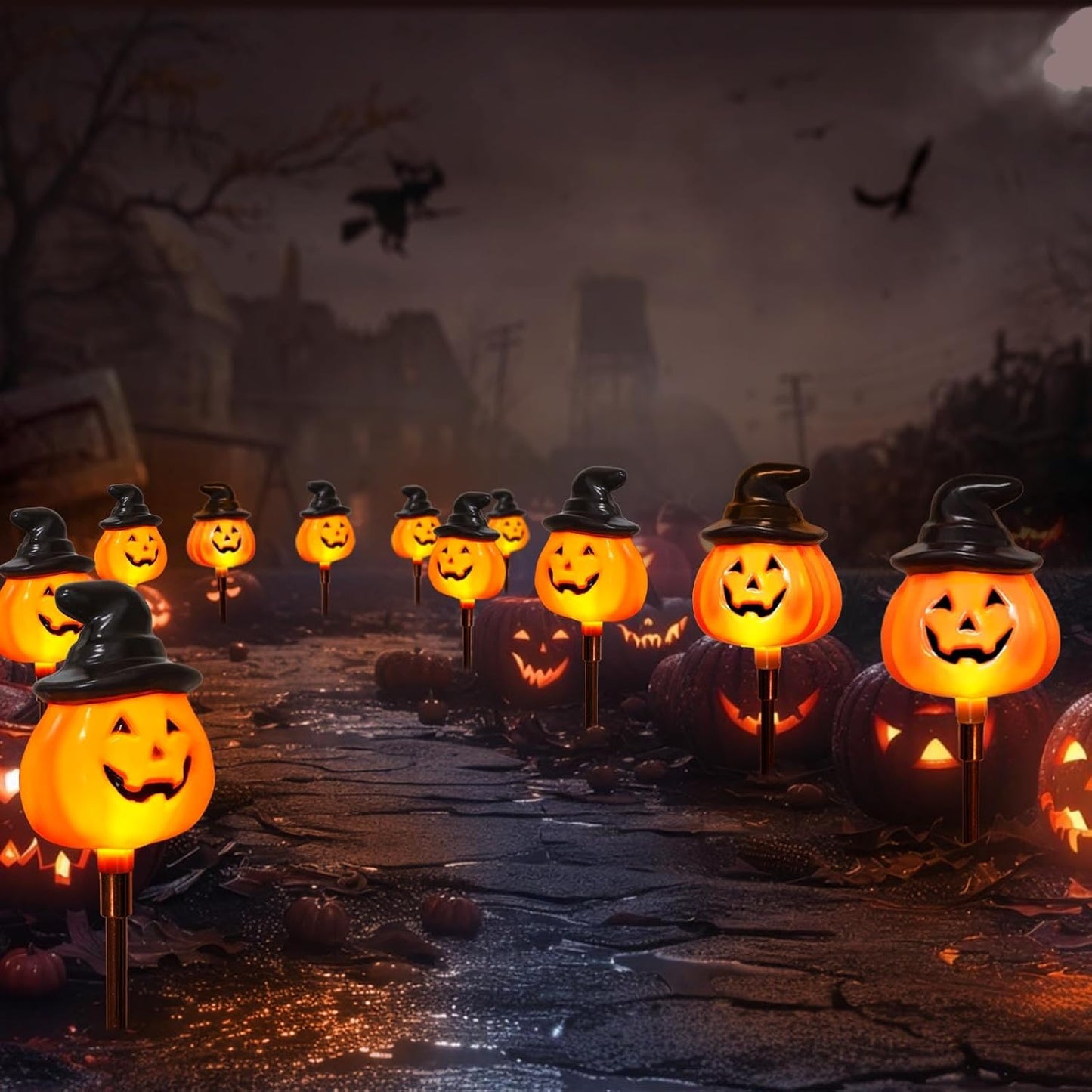 6 Pack Outdoor Halloween Solar Pumpkin Lights for Pathway and Yard Decor