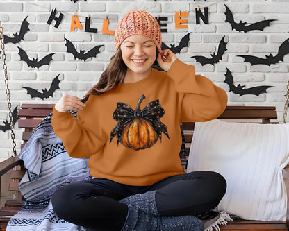 Women’s Halloween Black Cat Pumpkin Sweatshirt – Cozy Fall Pullover Top
