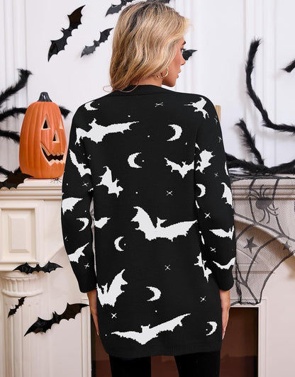 Women’s Halloween Pumpkin Cardigan – Cozy Knit Button Down Fall Sweater