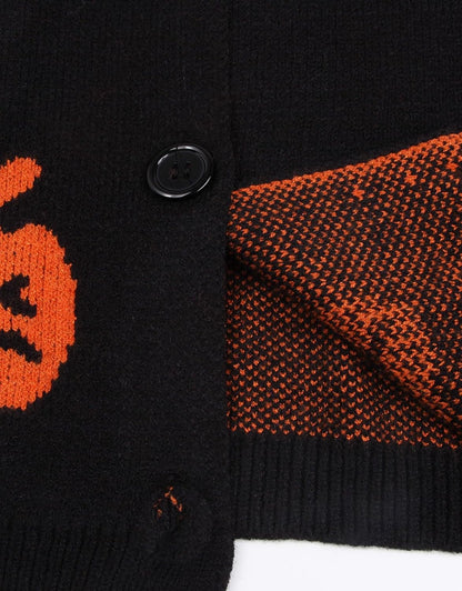 Women’s Halloween Pumpkin Cardigan – Cozy Knit Button Down Fall Sweater