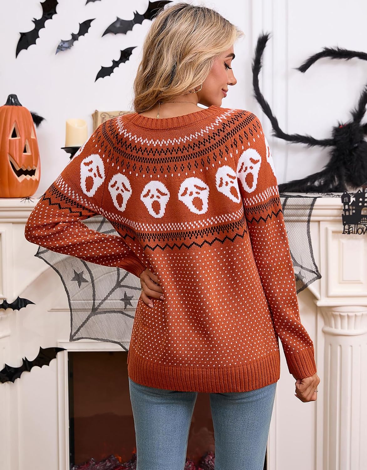 Stylish Halloween Skull Knit Sweater for Women