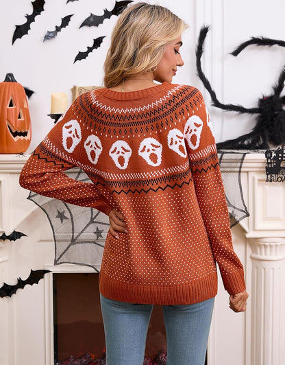 Stylish Halloween Skull Knit Sweater for Women