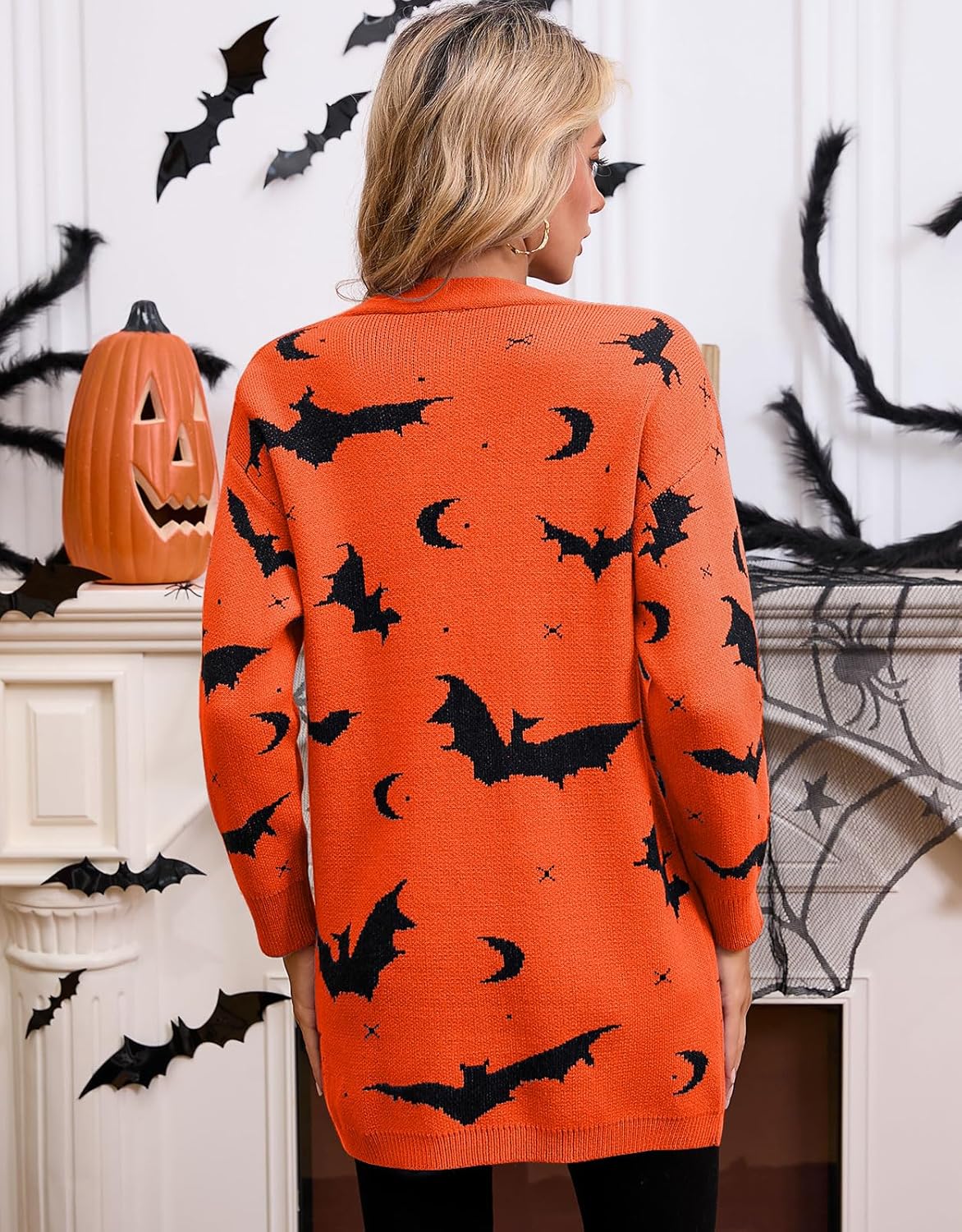 Women’s Halloween Pumpkin Cardigan – Cozy Knit Button Down Fall Sweater