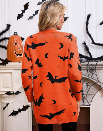 Women’s Halloween Pumpkin Cardigan – Cozy Knit Button Down Fall Sweater