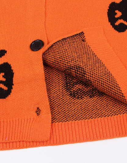 Women’s Halloween Pumpkin Cardigan – Cozy Knit Button Down Fall Sweater