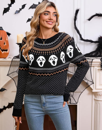 Stylish Halloween Skull Knit Sweater for Women