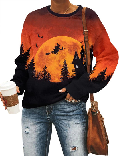 Women’s Halloween Black Cat Pumpkin Sweatshirt – Cozy Fall Pullover Top