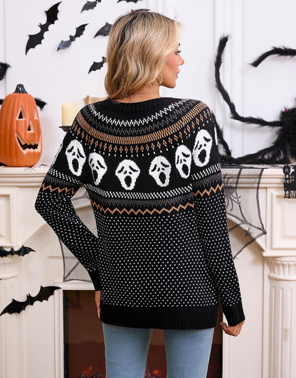 Stylish Halloween Skull Knit Sweater for Women