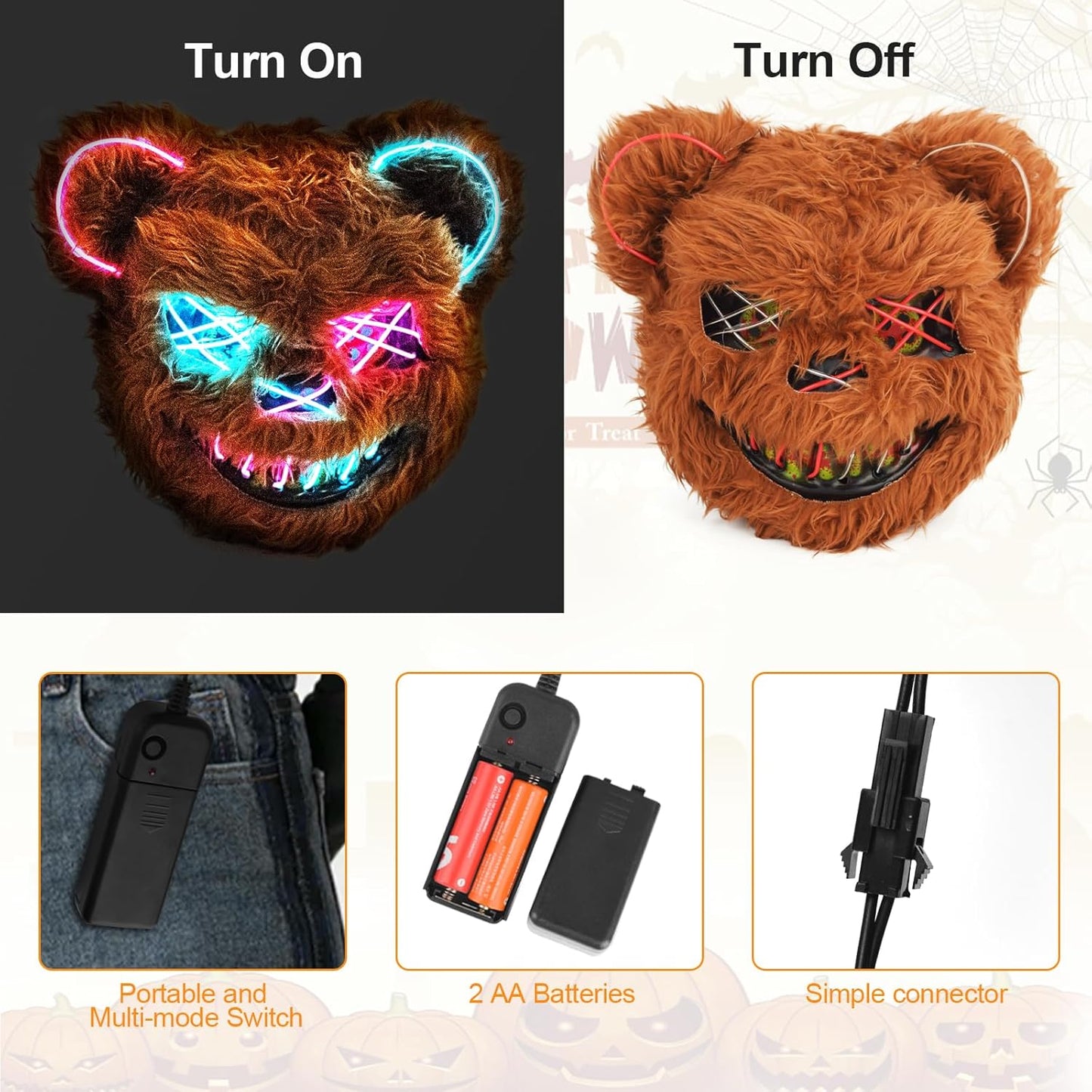 Halloween LED Scary Rabbit & Bear Mask for Adults & Kids