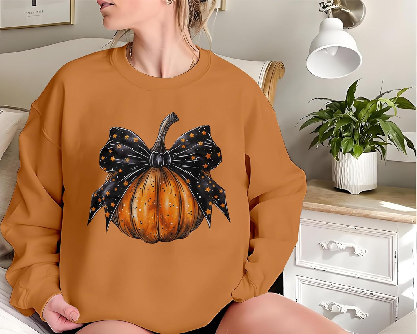 Women’s Halloween Black Cat Pumpkin Sweatshirt – Cozy Fall Pullover Top