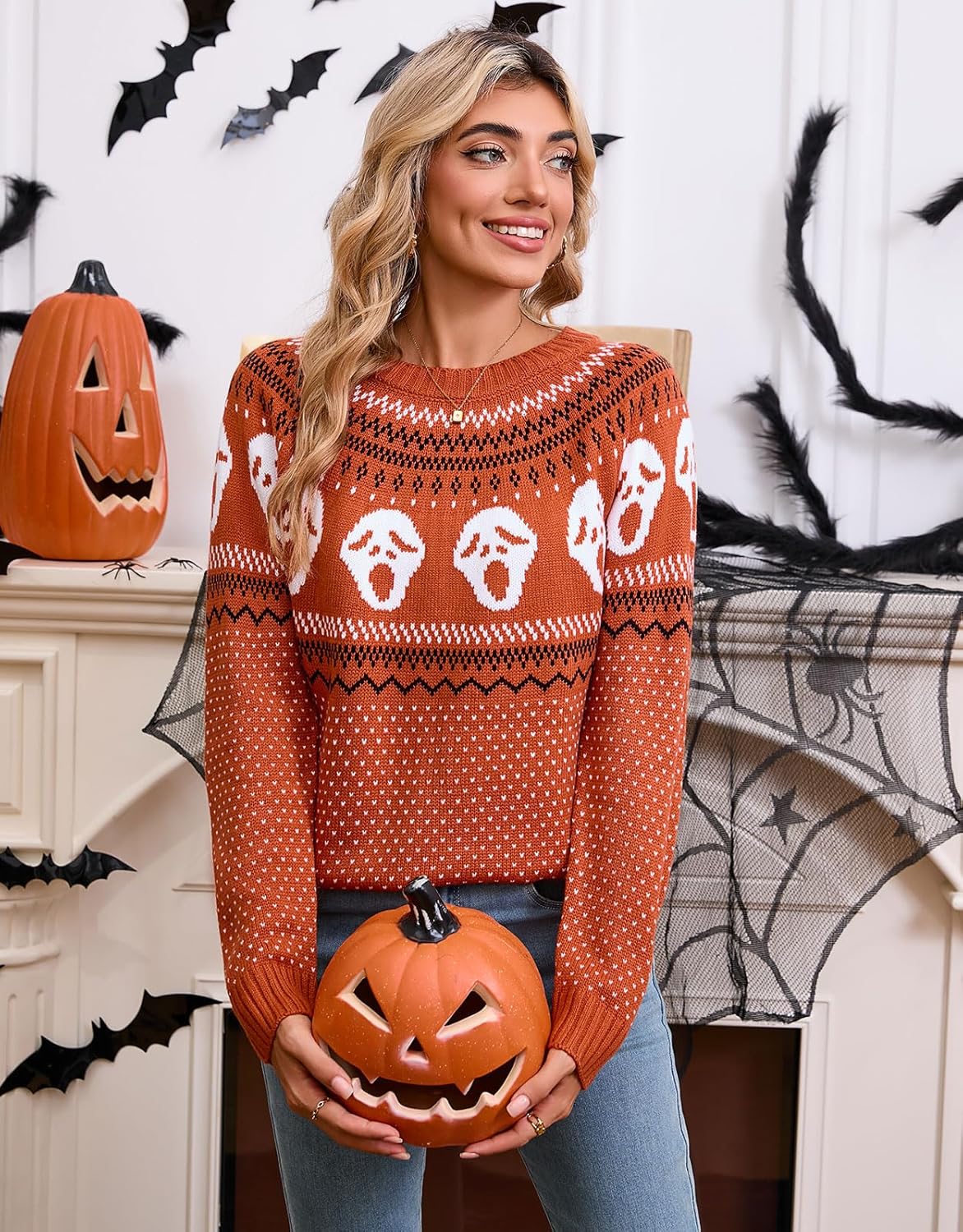 Stylish Halloween Skull Knit Sweater for Women