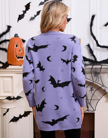 Women’s Halloween Pumpkin Cardigan – Cozy Knit Button Down Fall Sweater