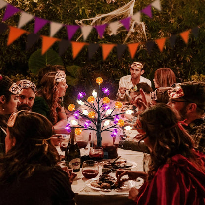 18 Inch Black Halloween Tree Light with 24 LED Pumpkin Bat and Ghost Lights for Indoor Outdoor Halloween Decor