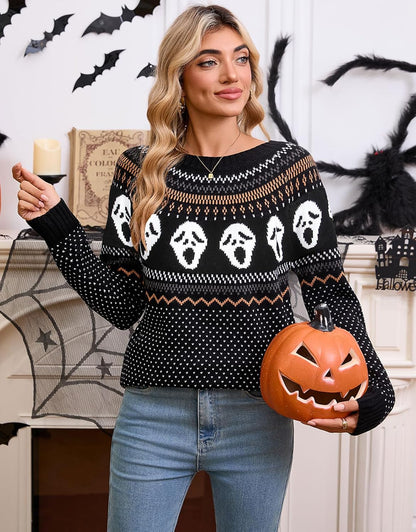 Stylish Halloween Skull Knit Sweater for Women