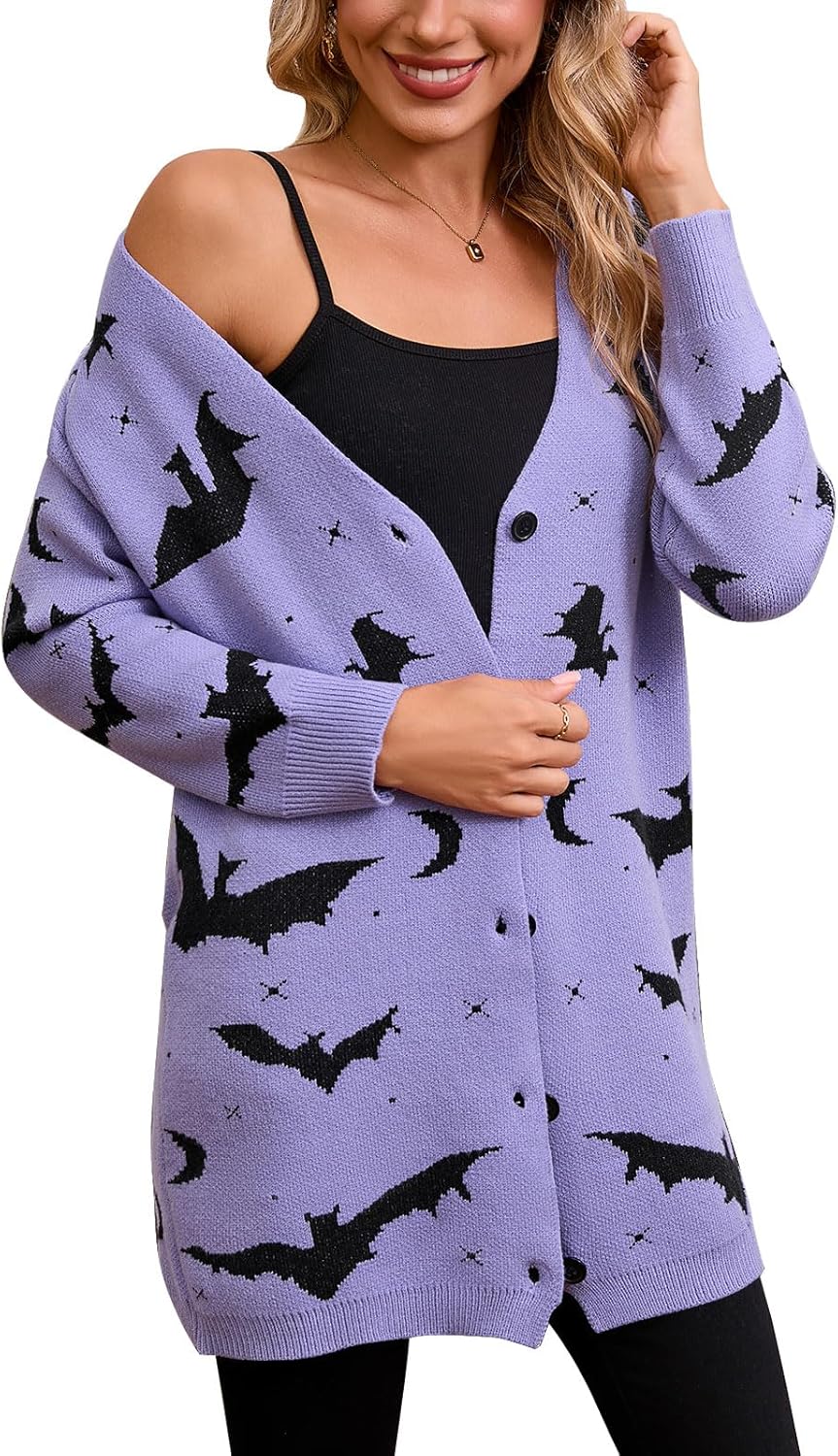 Women’s Halloween Pumpkin Cardigan – Cozy Knit Button Down Fall Sweater