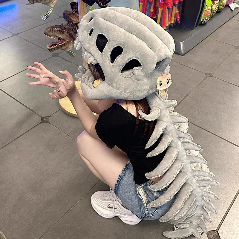 DinoRoar™ Plush Headgear: Cozy Skeleton Fun 🦖